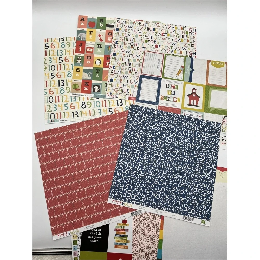 12x12 School Scrapbook Paper Lot Pink Paislee Bella Blvd Simple Stories‎